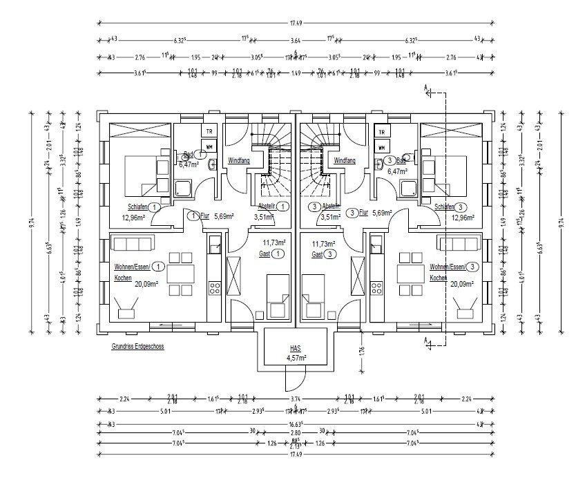 Grundriss Whg 1 und 3 Grundriss Whg 1 und 3