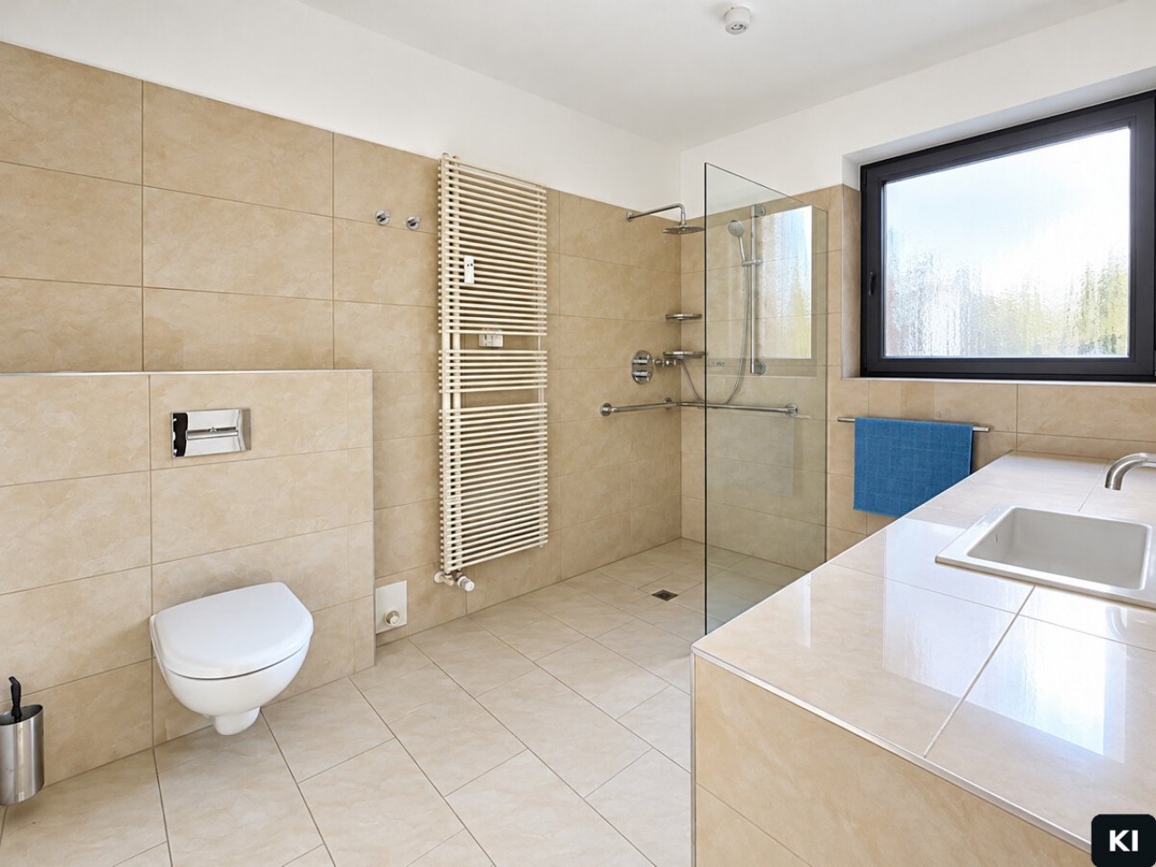 Modernes Tageslichtbad mit ebenerdiger Dusche Modernes Tageslichtbad mit ebenerdiger Dusche